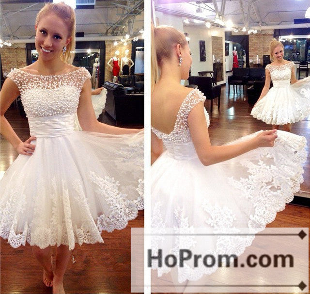 White Beading Short A-line Prom Dresses Homecoming Dresses