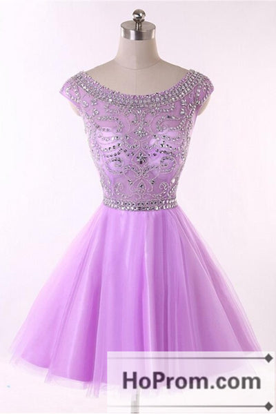Cap Sleeve Short Purple Prom Dresses Homecoming Dresses