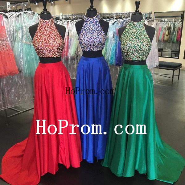 Two Piece Prom Dresses,Beading Prom Dress,Evening Dress