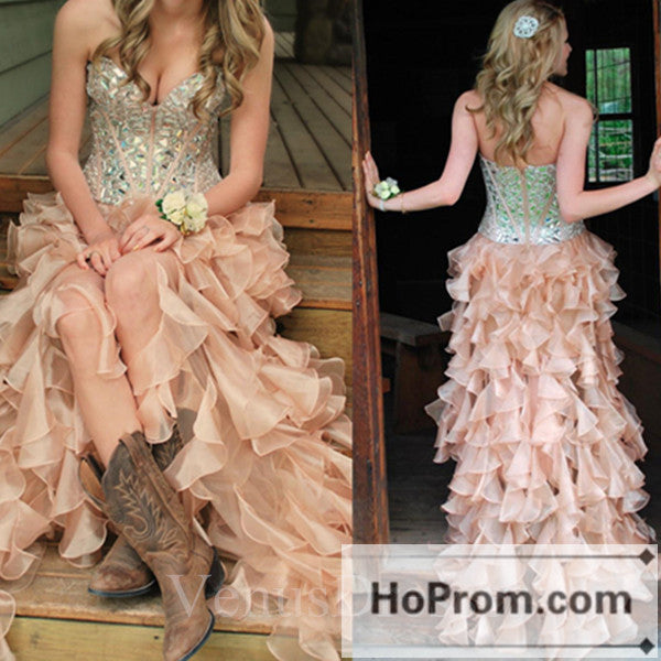 High Low Sweetheart Ruffles Prom Dresses Homecoming Dresses