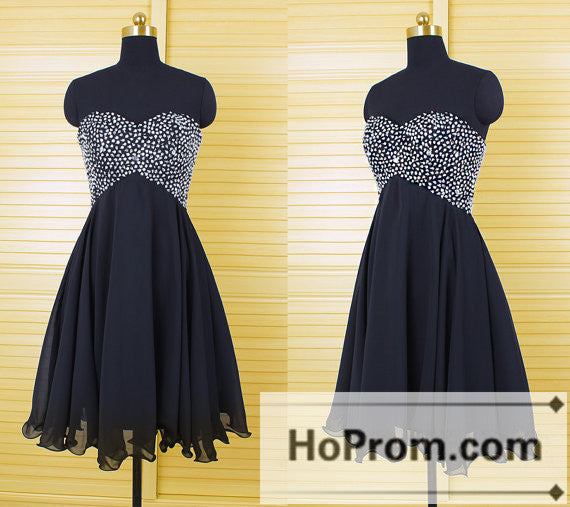 Black Beading A-line Short Prom Dresses Homecoming Dresses