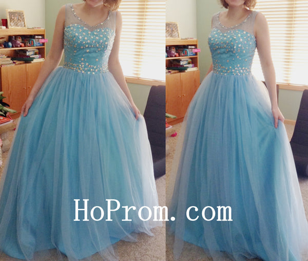 Light Blue Prom Dresses,Sleeveless Prom Dress,Evening Dress