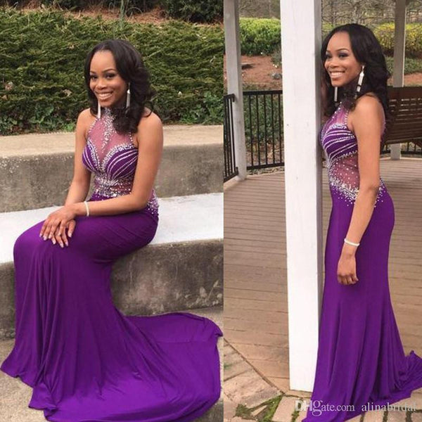 High Neck Prom Dresses,Purple Prom Dress,Evening Dress