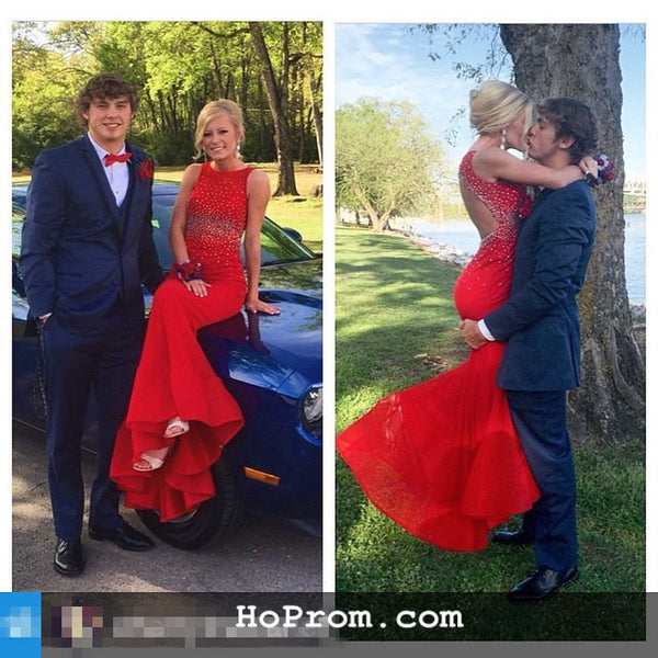 Red Prom Dresses Mermaid Backless Prom Dress Mermaid Evening Dress