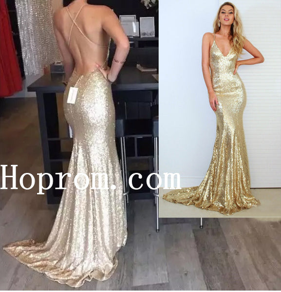Spaghetti Straps Prom Dresses,Sequin Prom Dress,Evening Dress