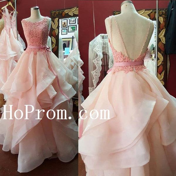 Pink Prom Dresses,Long Prom Dress,Ruffles Evening Dress