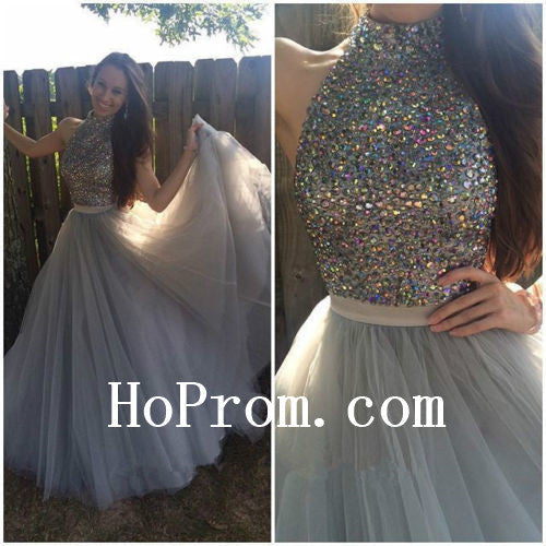 Colorful Crystal Prom Dresses,High Neck Prom Dress,Evening Dress