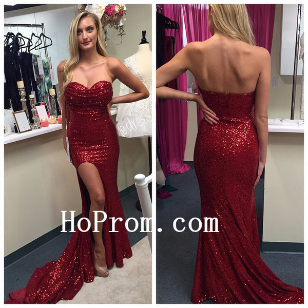 Sequin Red Prom Dresses,Sweetheart Prom Dress,Evening Dress