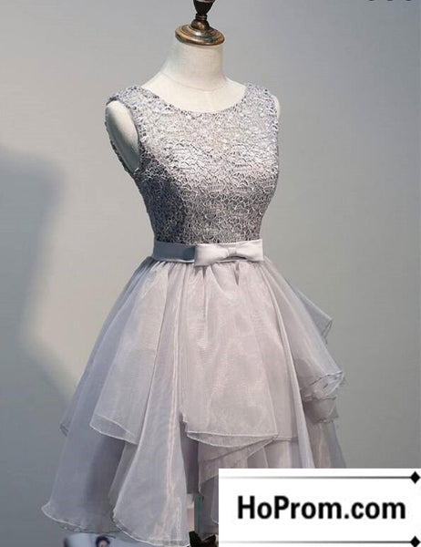 Short Tulle Grey Sleeveless Prom Dress Evening Dresses