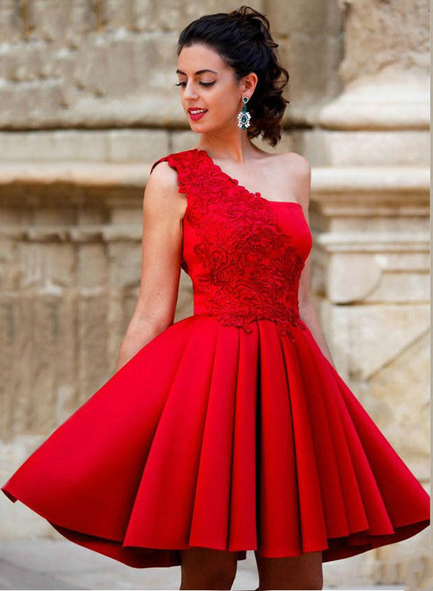 Red Short Prom Dresses,One Shoulder Prom Dress,Evening Dress Hoprom Red Short Prom Dresses,One Shoulder Prom Dress,Evening Dress Hoprom