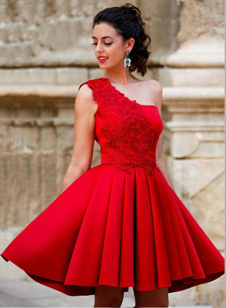 Red Short Prom Dresses,One Shoulder Prom Dress,Evening Dress