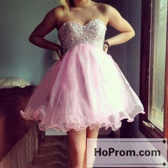 A-Line Short Pink Organza Prom Dresses Homecoming Dresses  Hoprom