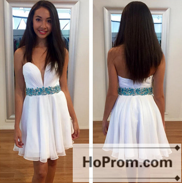 Simple White A-Line Sweetheart Prom Dresses Homecoming Dresses