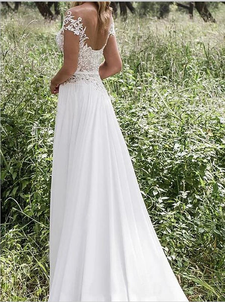 Lace Chiffon Princess V-neck Wedding Dresses Floor Length Dress