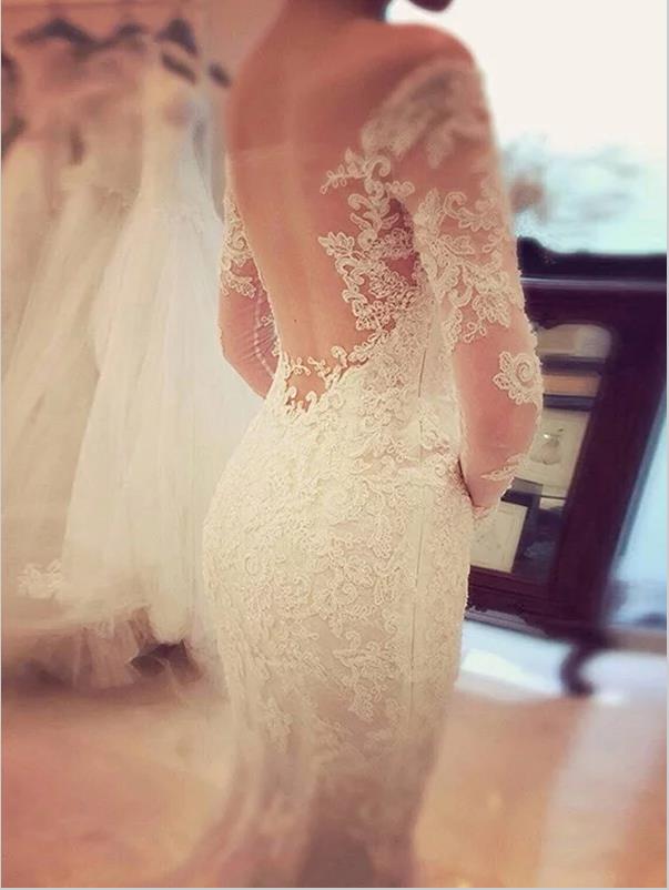 Mermaid Lace Long Sleeves Backless Wedding Dresses,Off Shoulder Train Hoprom Mermaid Lace Long Sleeves Backless Wedding Dresses,Off Shoulder Train Hoprom