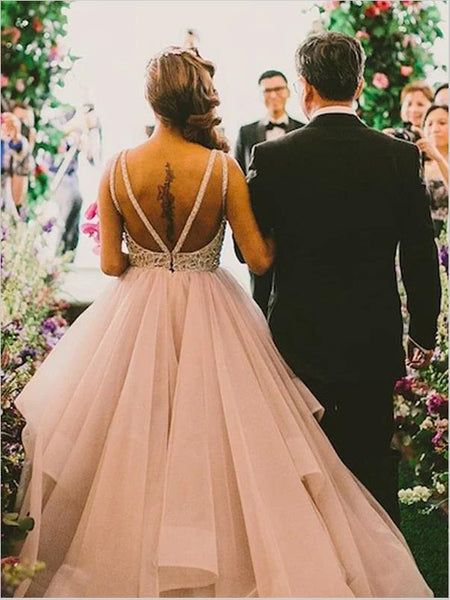 Organza Sleeveless Scoop Beading Wedding Dresses Brush Train Ball Gown