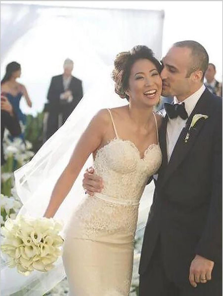 Mermaid Lace Tulle Spaghetti Straps Wedding Dresses Court Train Dresses