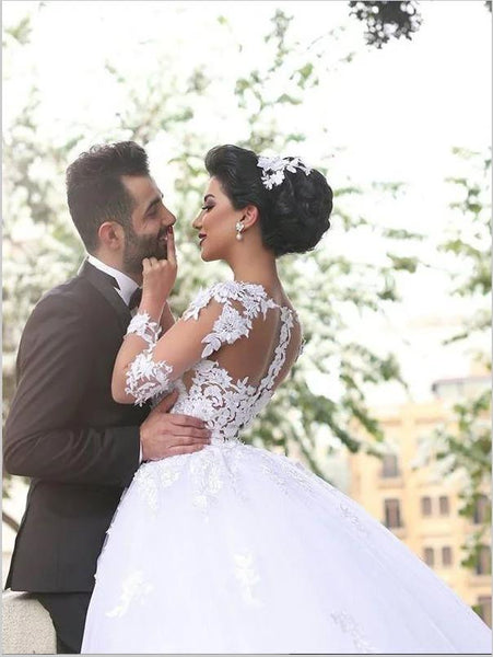 Tulle Long Sleeves Sweetheart Wedding Dresses Court Train Ball Gown