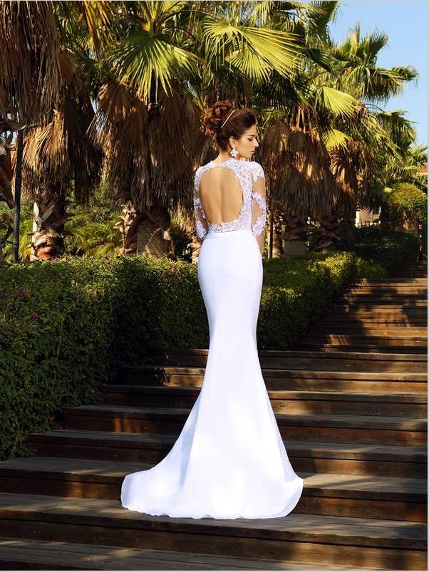Sheath Satin Backless Wedding Dresses,Scoop Applique Long Sleeves Wedd Hoprom Sheath Satin Backless Wedding Dresses,Scoop Applique Long Sleeves Wedd Hoprom