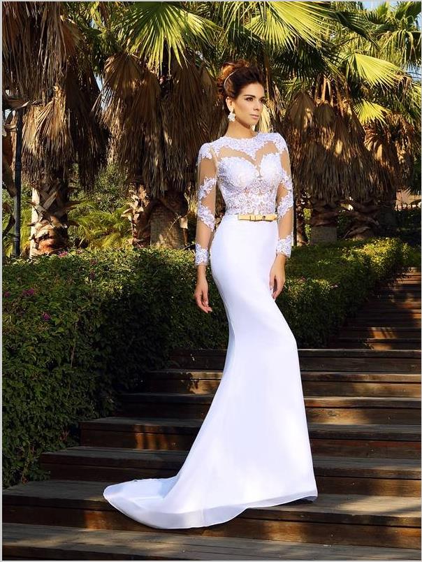 fitted lace wedding dress Satin main image 1