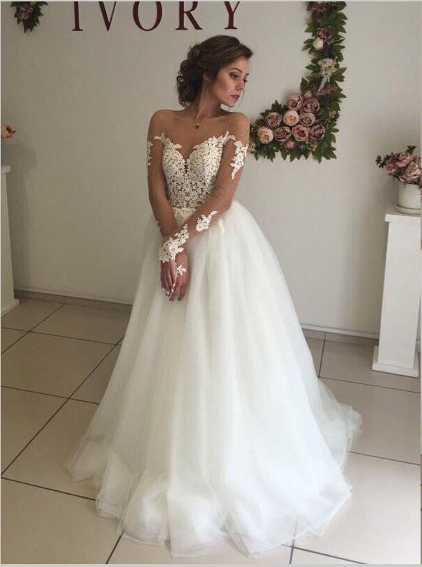 Princess Organza Long Sleeves Off Shoulder Wedding Dresses Brush Train Dress