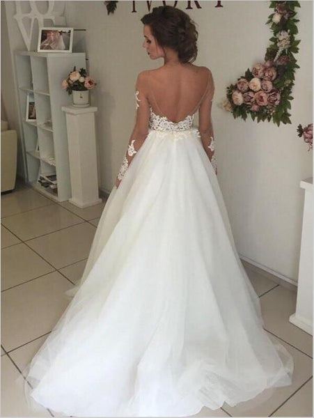 Princess Organza Long Sleeves Off Shoulder Wedding Dresses Brush Train Dress
