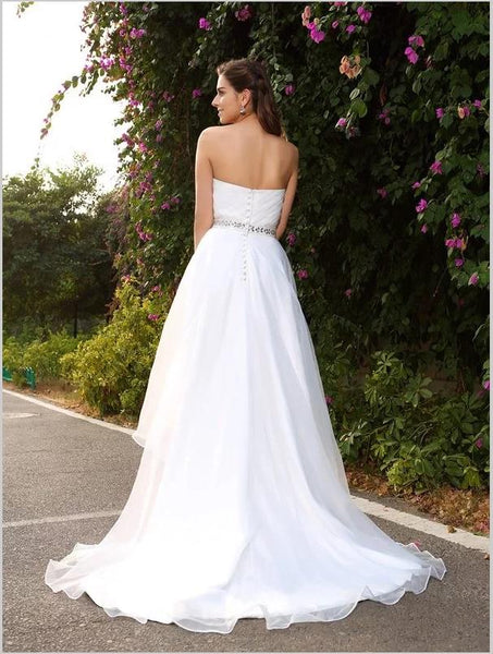 Princess Organza High Low Wedding Dresses,Beading Sleeveless Wedding Dresses