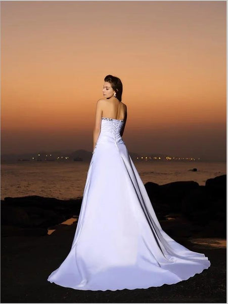 Satin Princess Strapless Wedding Dresses,Beading Sleeveless Wedding Dresses