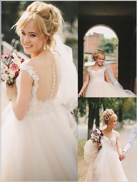 Princess Tulle Sleeveless Wedding Dresses,Scoop Court Train Wedding Dresses