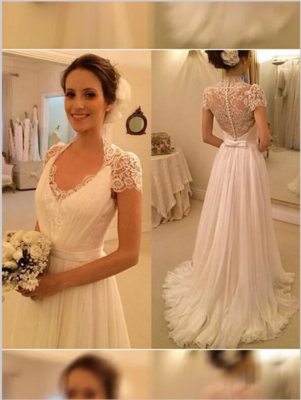 Princess Lace Chiffon V-neck Wedding Dresses,Brush Train Sleeveless Wedding Dresses