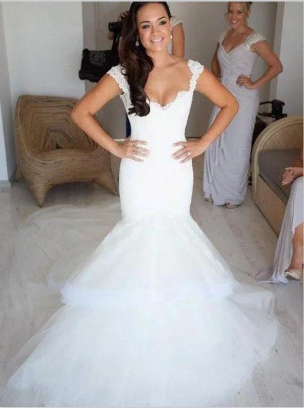 Mermaid Organza Straps Backless Wedding Dresses Chapel Train Dresses