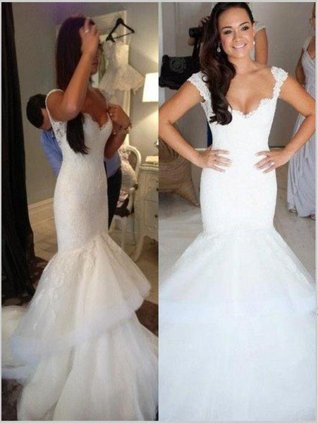 Mermaid Organza Straps Backless Wedding Dresses Chapel Train Dresses