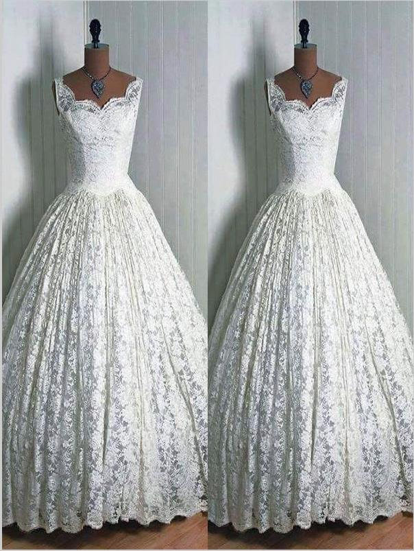 Lace Pleated Sweetheart Sleeveless Wedding Dresses Floor Length Ball Gown