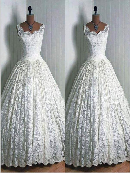 Lace Pleated Sweetheart Sleeveless Wedding Dresses Floor Length Ball Gown