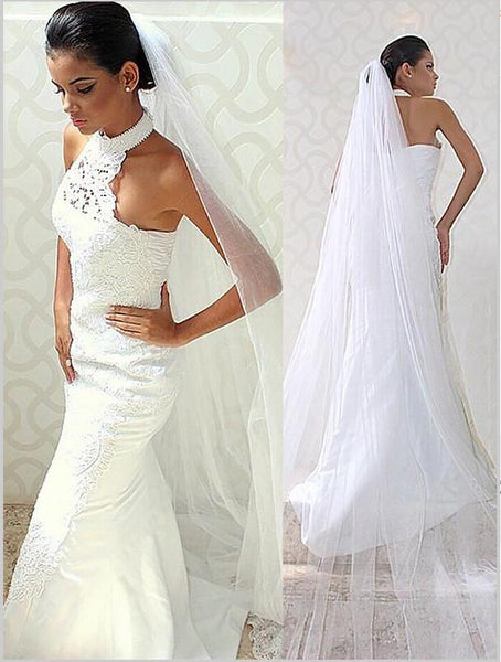 Mermaid Satin Halter Wedding Dresses,Brush Train Sleeveless Wedding Dresses
