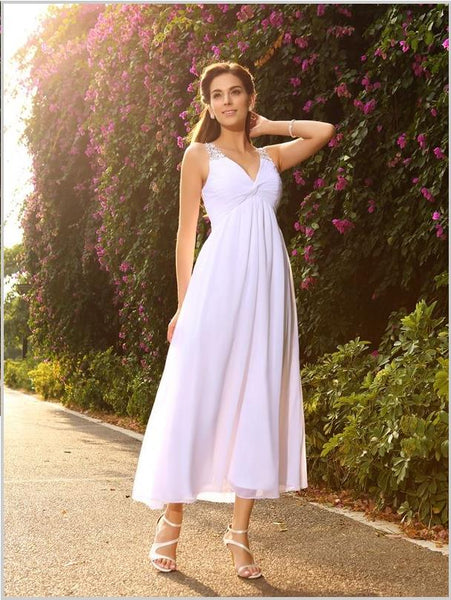 Chiffon Princess V-neck Sleeveless Wedding Dresses With Beading