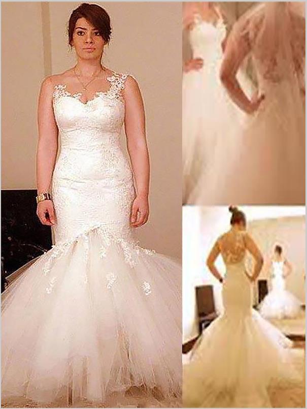 Mermaid Organza Straps Sleeveless Wedding Dresses Floor Length Dresses