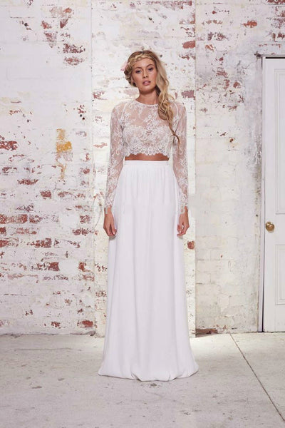 Two Piece Prom Dresses,White Lace Prom Dress,Evening Dress