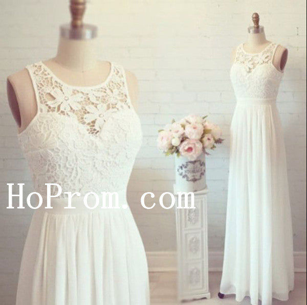 Sleeveless Prom Dresses,Long Prom Dress,White Evening Dress